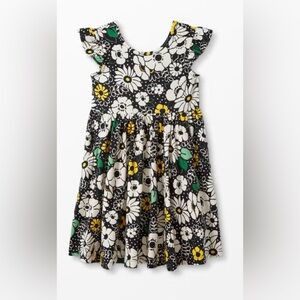 Hanna Andersson Black Floral Ruffle Sleeve Skater Dress 120 US 6-7